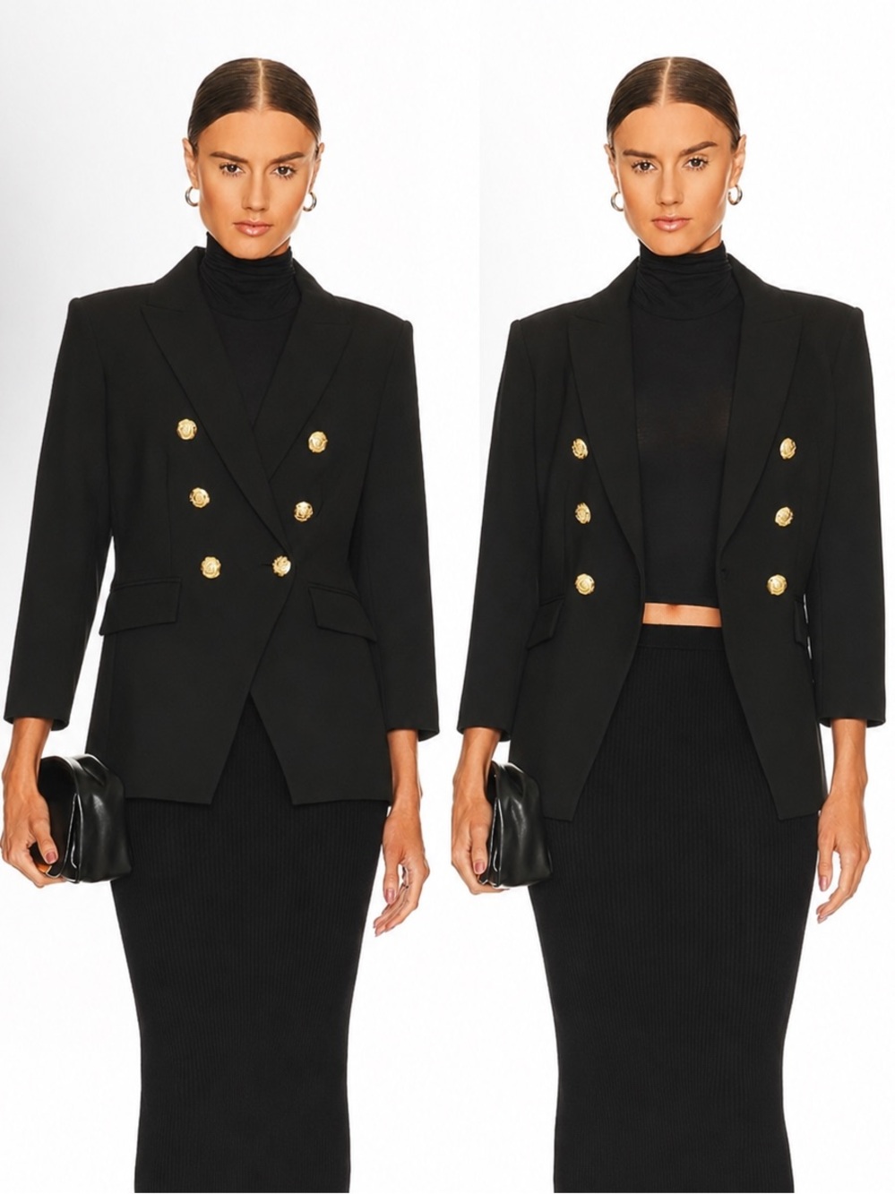 Veronica Beard Black Double-Breasted Blazer with Gold Buttons